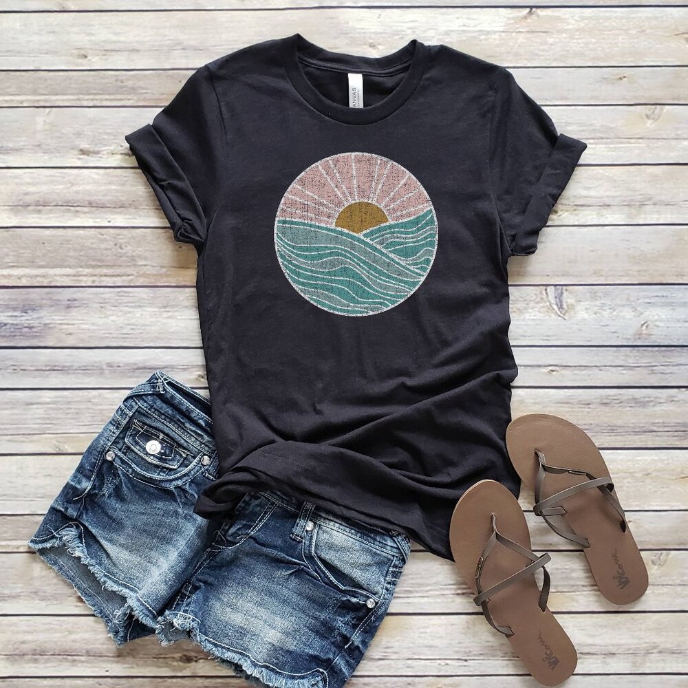 NWT Loopty Loo Designs BLACK SUNSET Graphic Short Sleeve T-Shirt Size XXL
